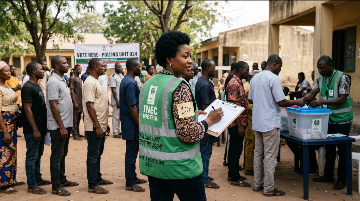 PREP Nigeria polling unit reporter at an INEC polling unit on election day