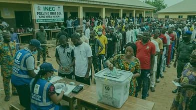 Voter casting a ballot at a Nigerian polling unit