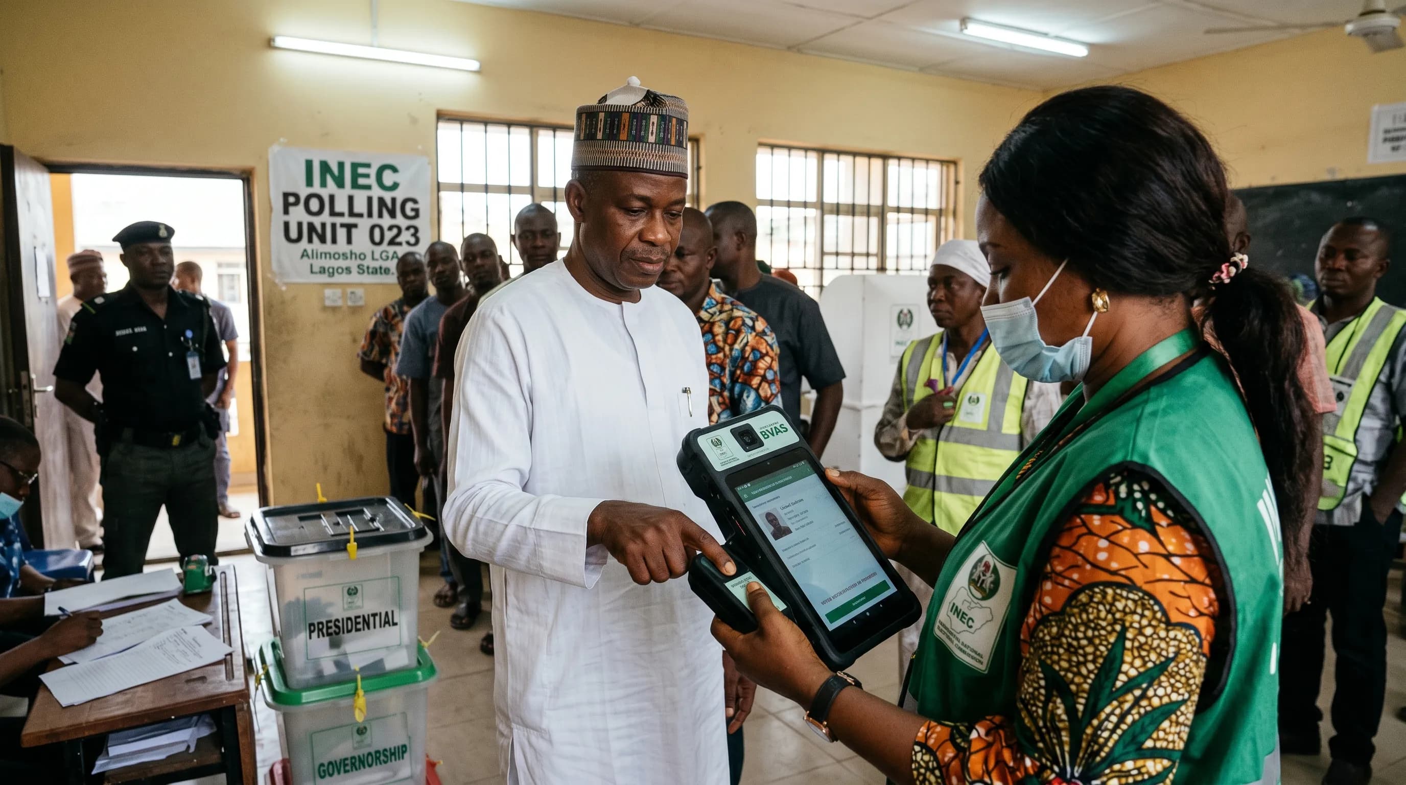 INEC official demonstrating BVAS device at a polling unit